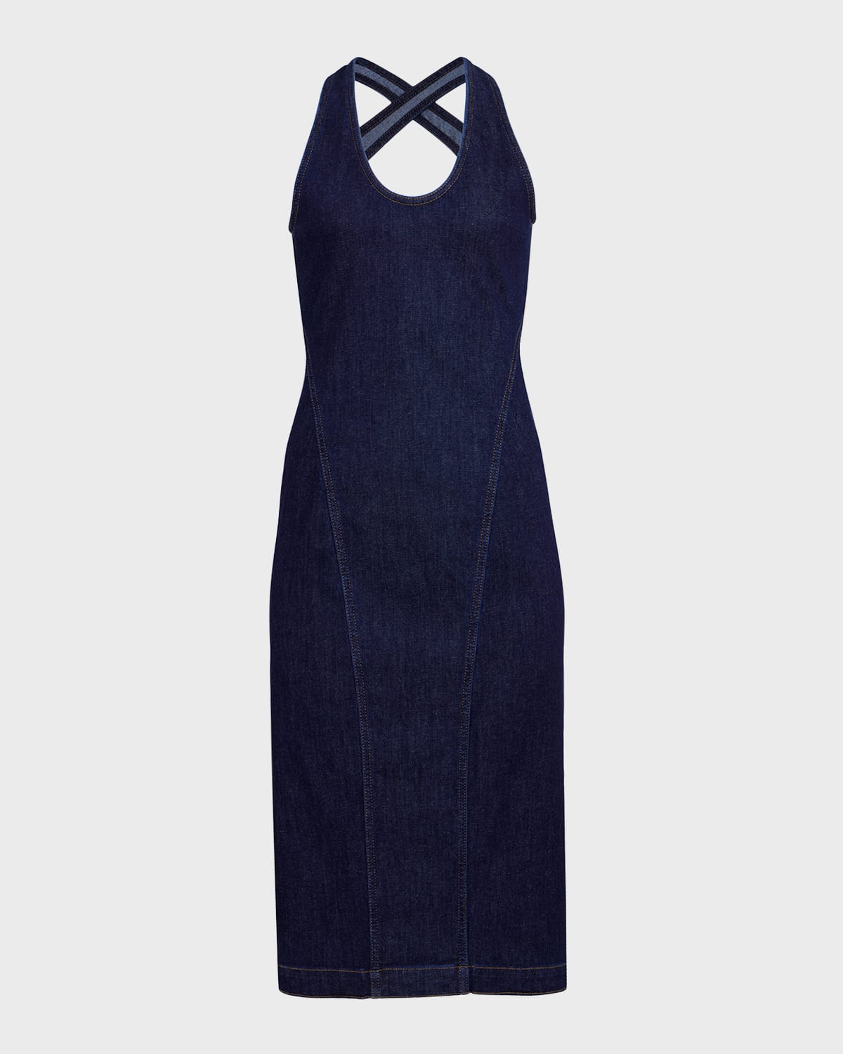 ALAIA Stretch Denim Midi Dress with Open Back