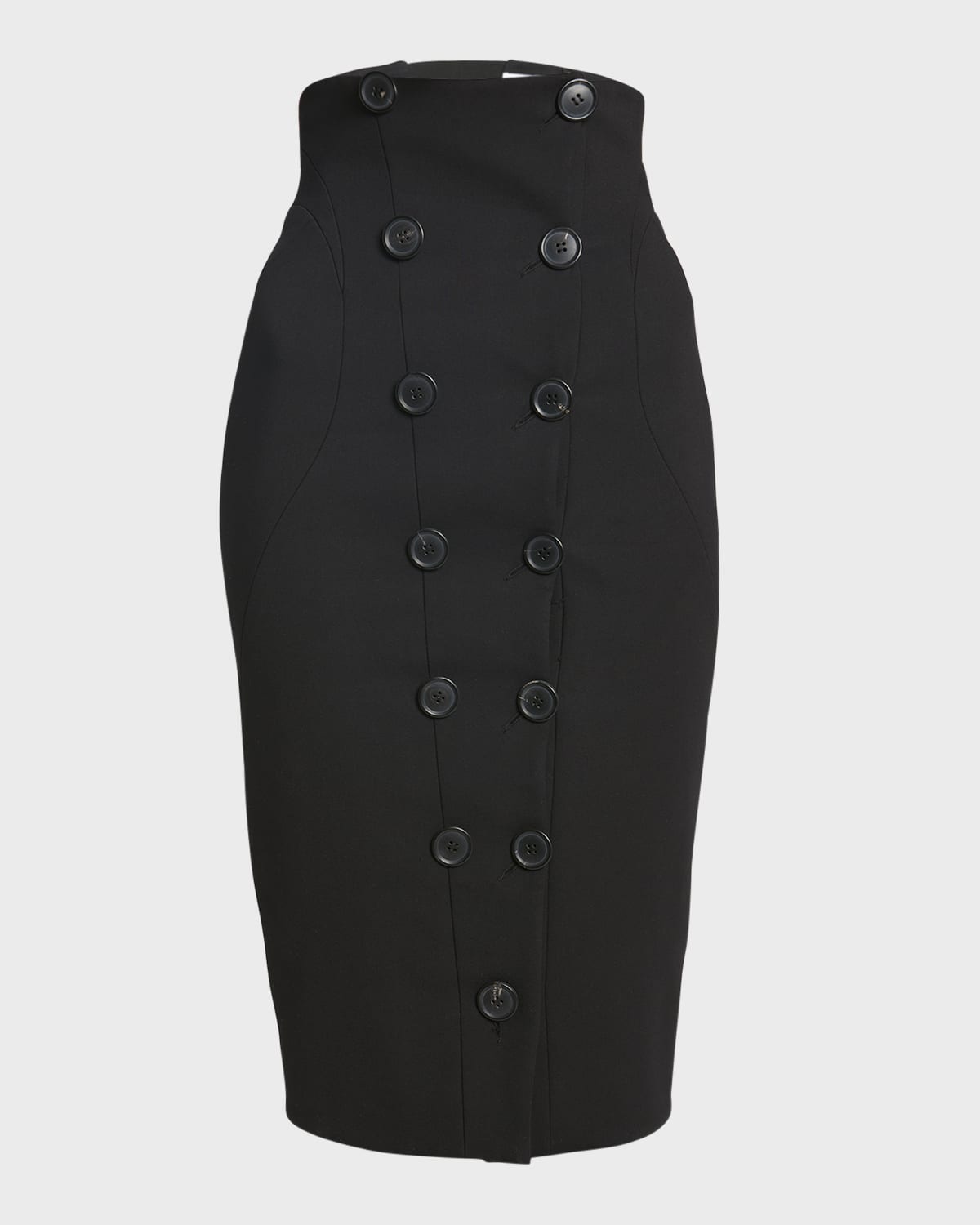 ALAIA Hourglass Wool Pencil Skirt with Button Detail