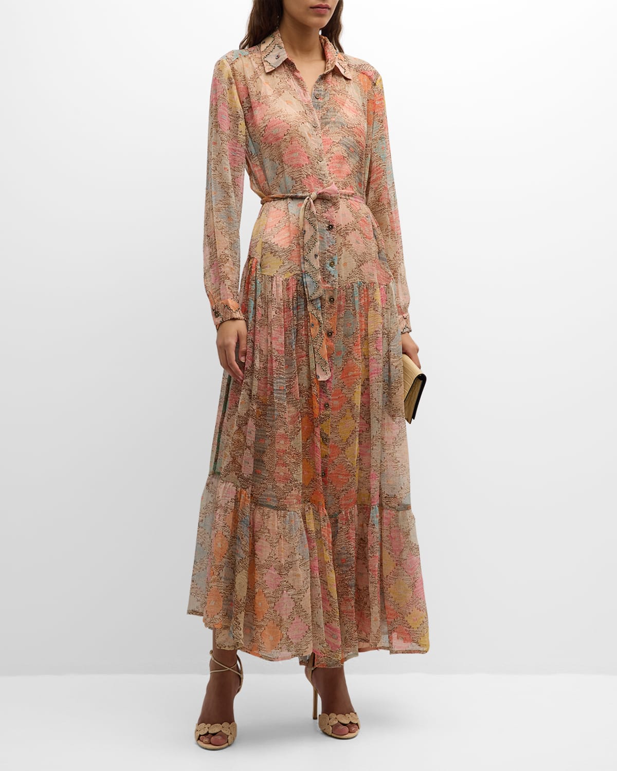 Mes Demoiselles Odette Tiered Abstract-Print Maxi Shirtdress