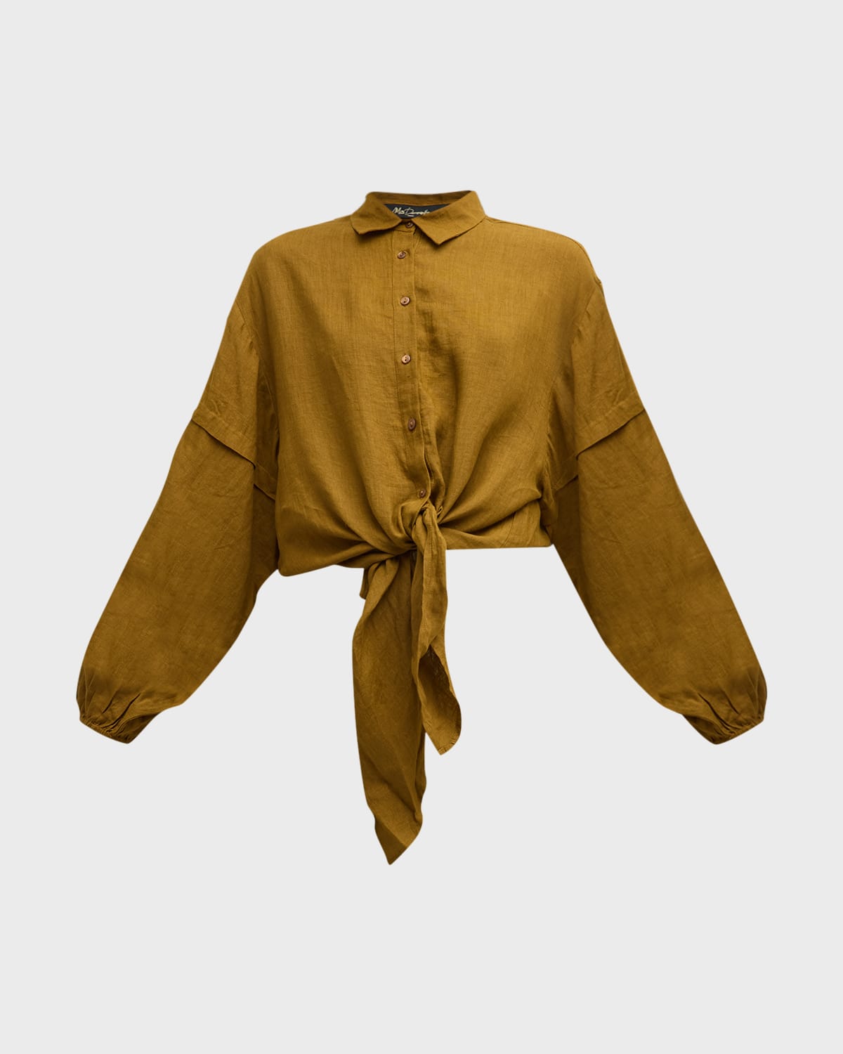 Mes Demoiselles Cerea Tie-Front Button-Down Linen Shirt