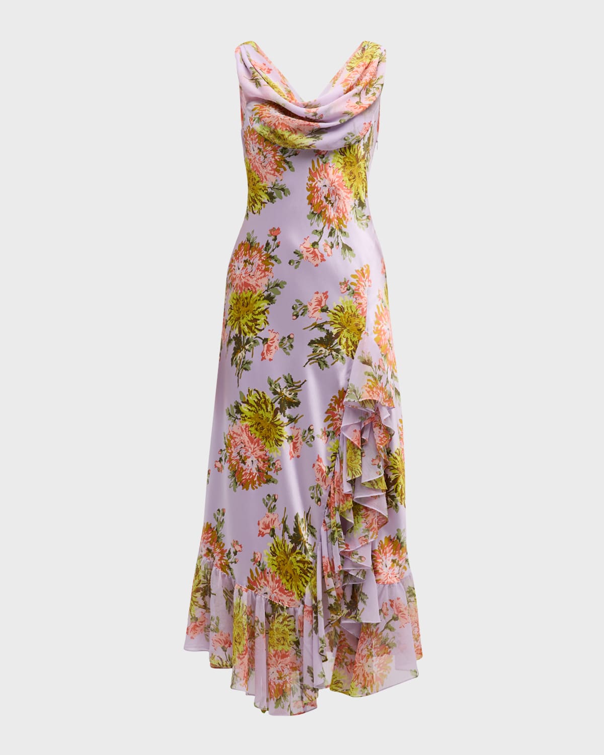 Cinq a Sept Raya Faded Chrysanthemum Sleeveless Cowl Midi Dress