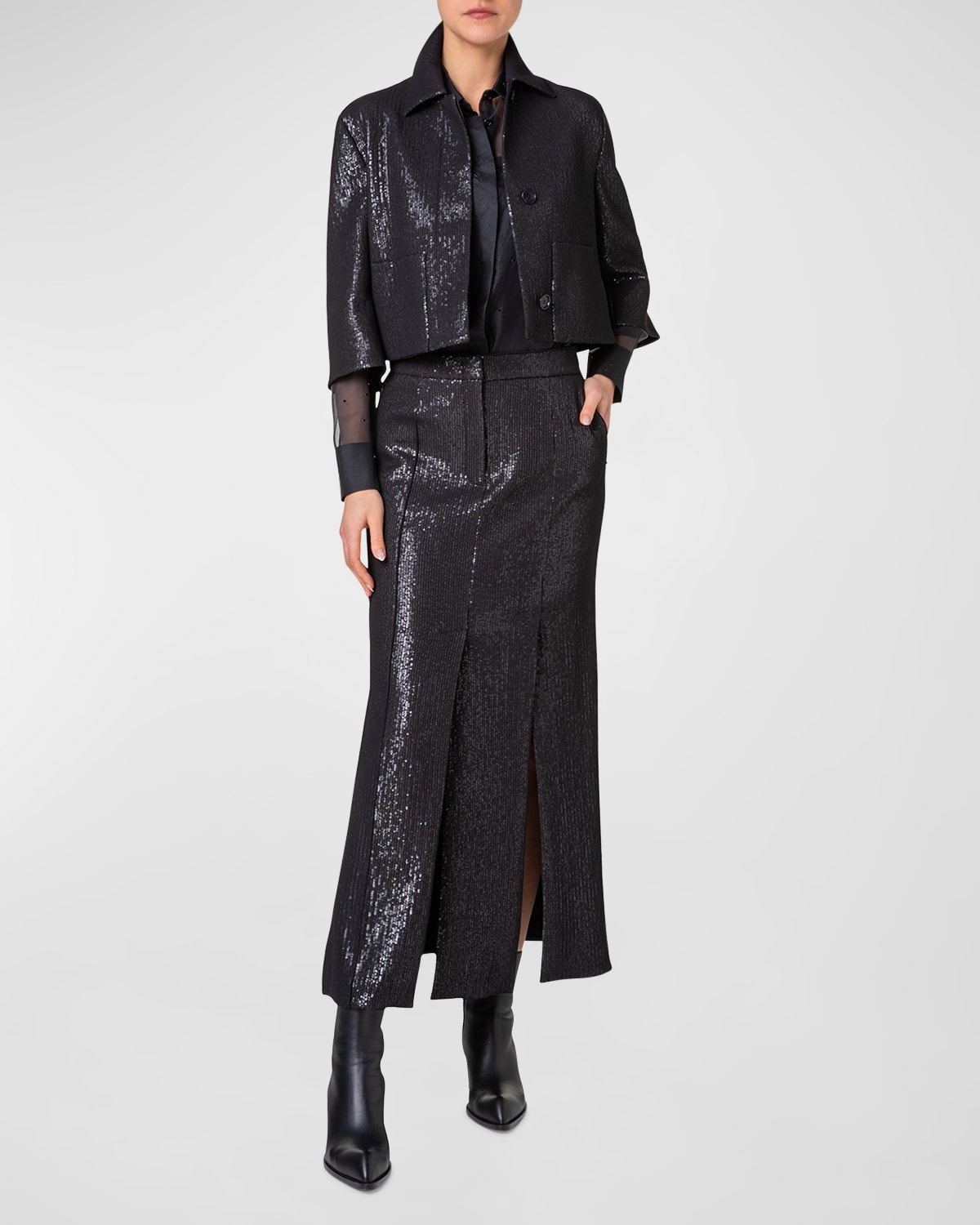 Akris Winslow Silk Chiffon Sequin Short Jacket