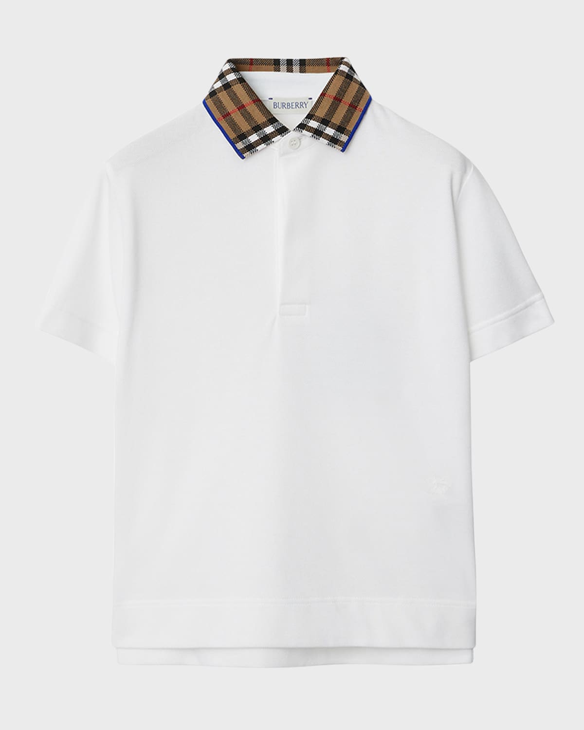 Burberry Boy's Johane Check Collar EKD Embroidered Polo Shirt, Size 6M-18M