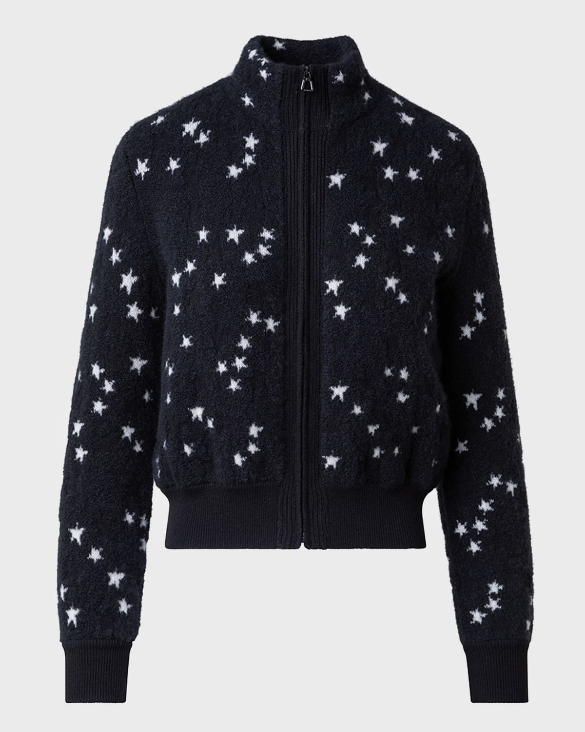Akris Cashmere-Silk Blend Knit Cardigan with Stars Intarsia Detail