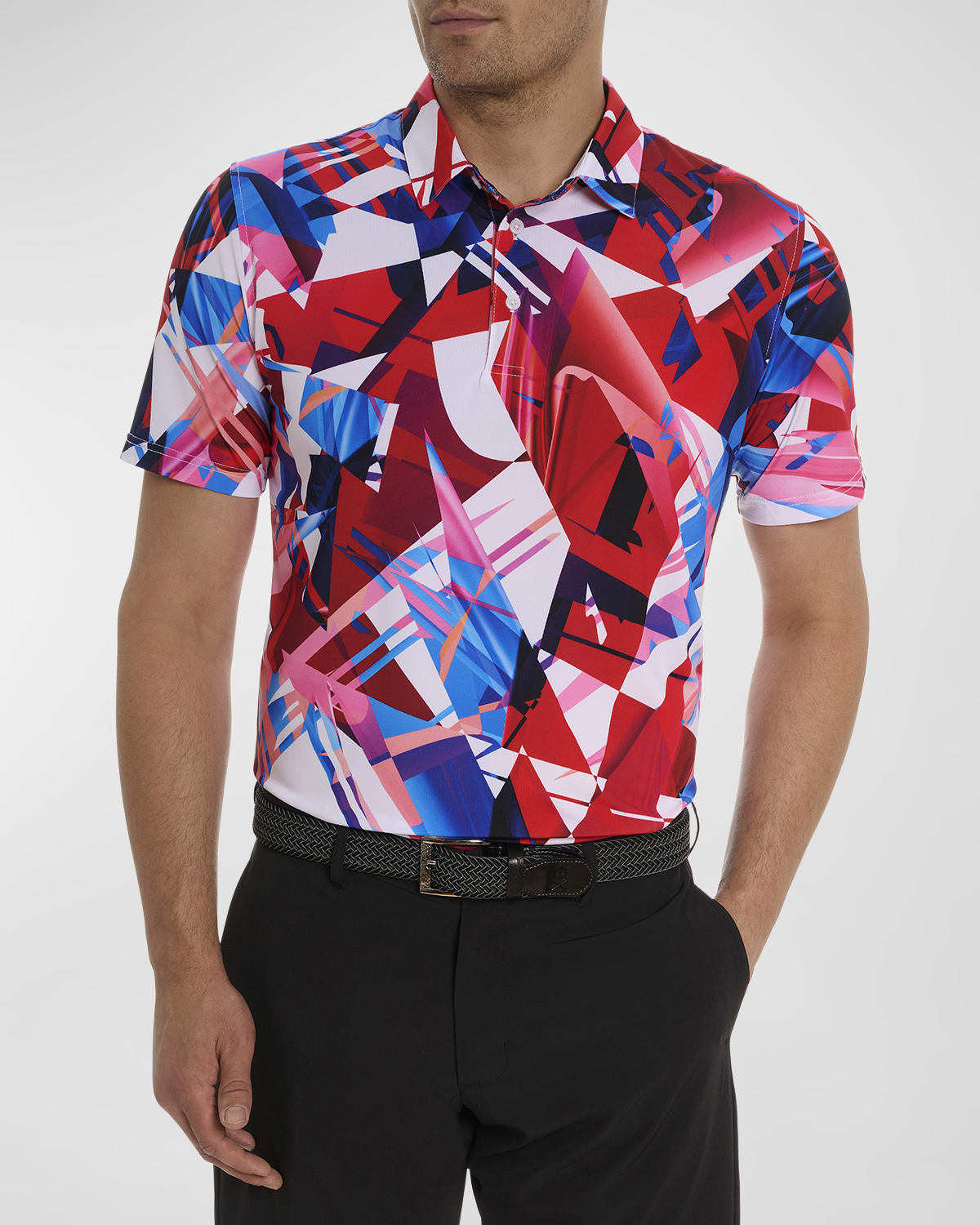 Robert Graham Men's Driftwood Geometric-Print Stretch Polo Shirt
