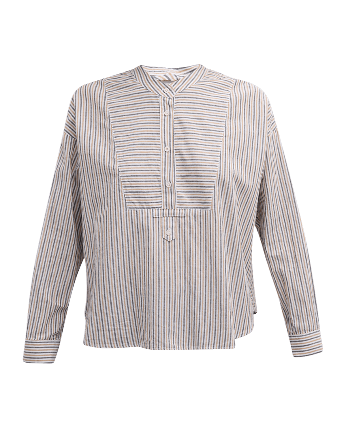 Xirena Jones Striped Band-Collar Cotton Shirt