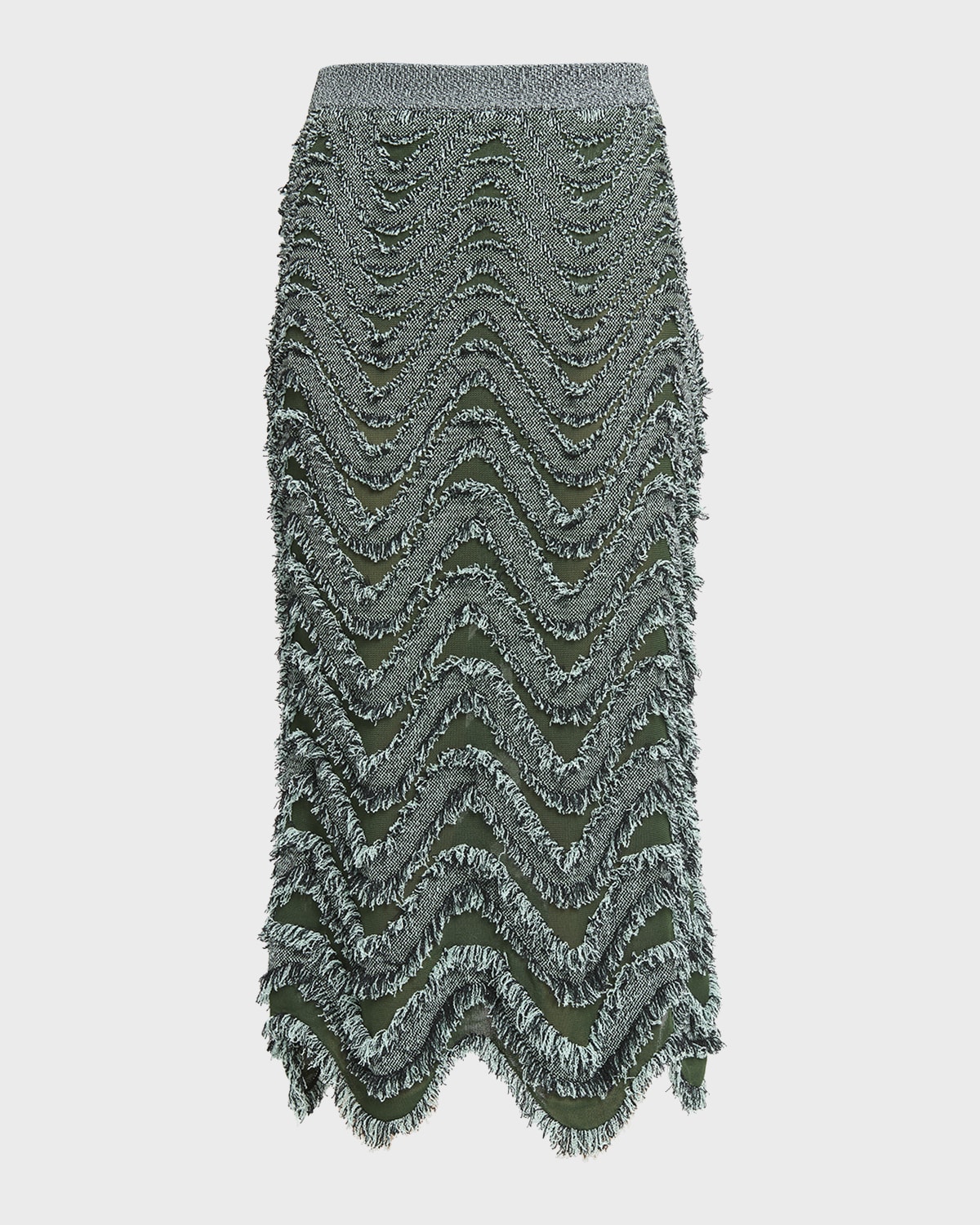 Bottega Veneta Fringed Waves Embroidered Midi Pull-On Skirt