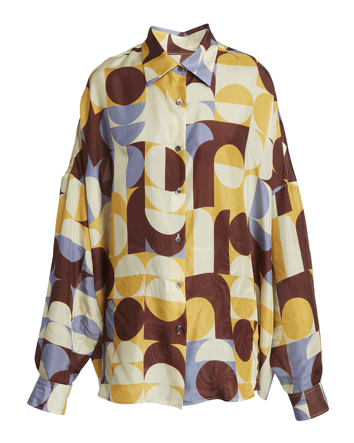 Dries Van Noten Casia Abstract-Print Oversized Silk Collared Shirt