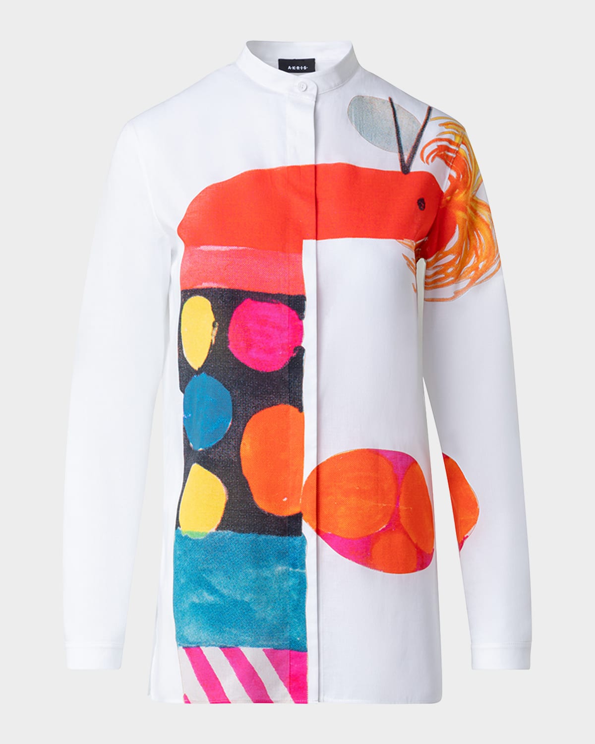 Akris Rooster-Print Cotton Voile Tunic Blouse