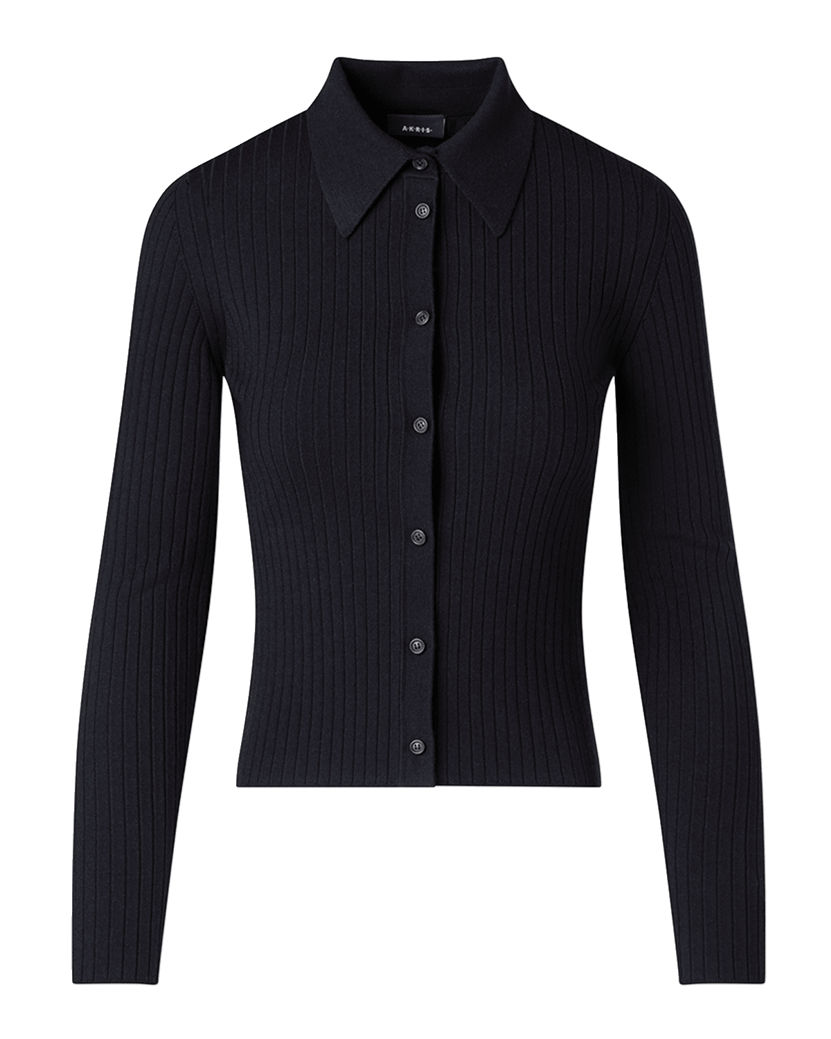 Akris Wool-Silk Stretch Large Rib Knit Collared Cardigan