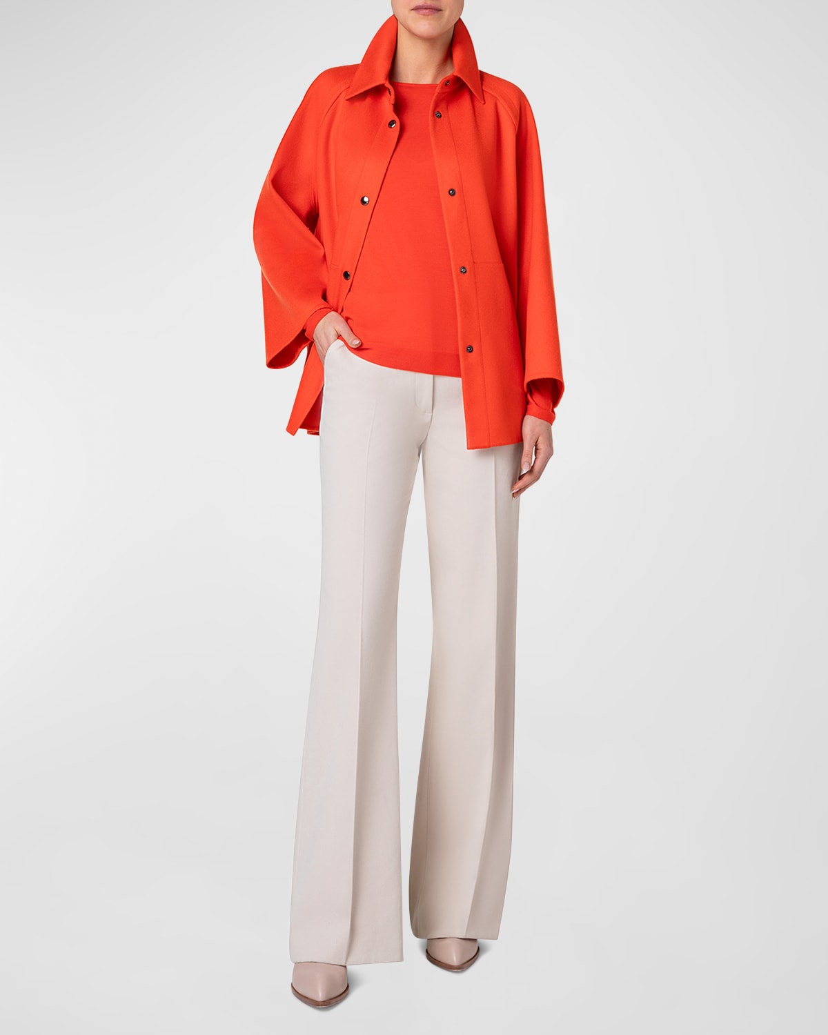 Akris Gina Raglan-Sleeve Collared Cashmere Double Face Jacket