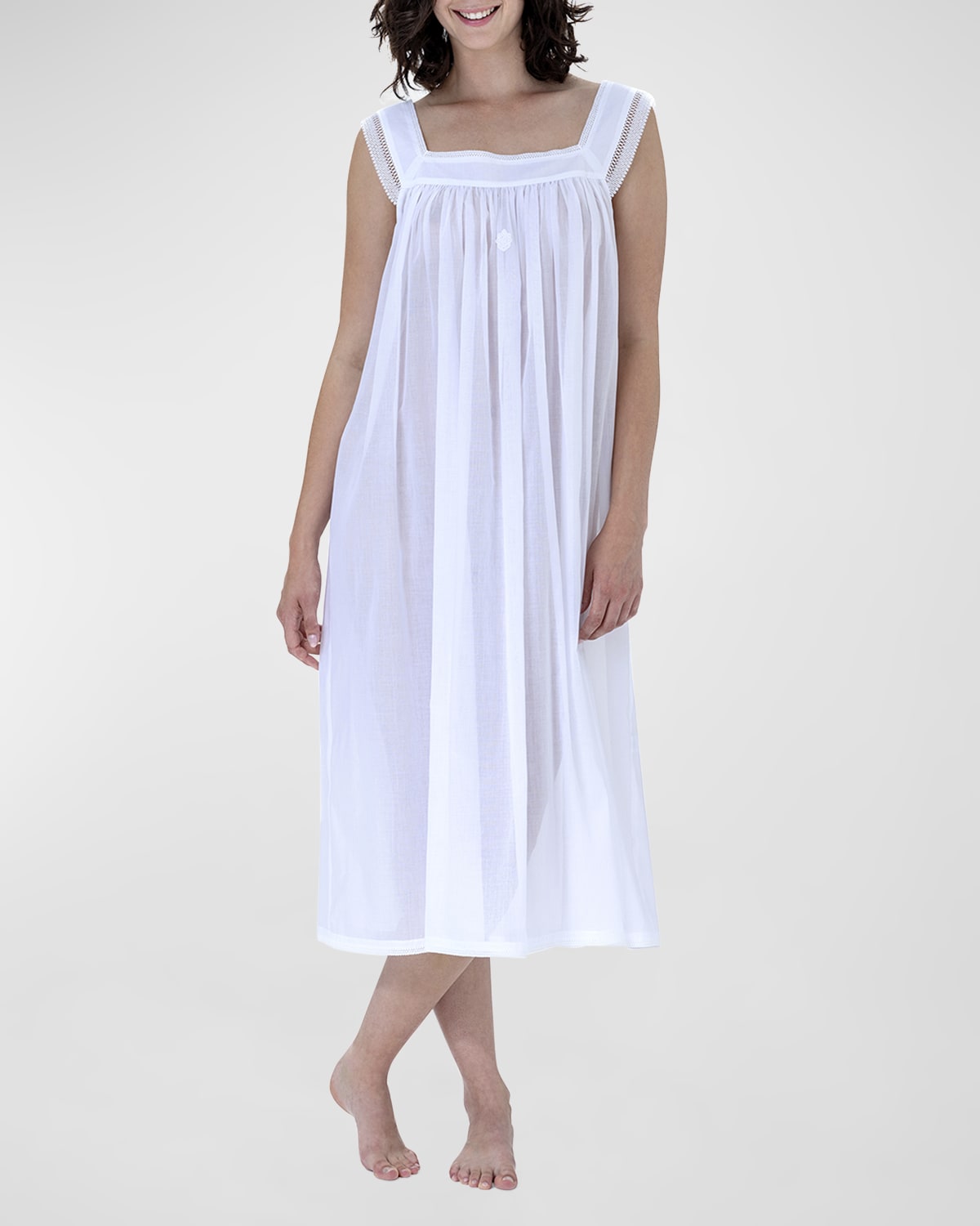 Celestine Mia Square-Neck Lace-Trim Cotton Nightgown