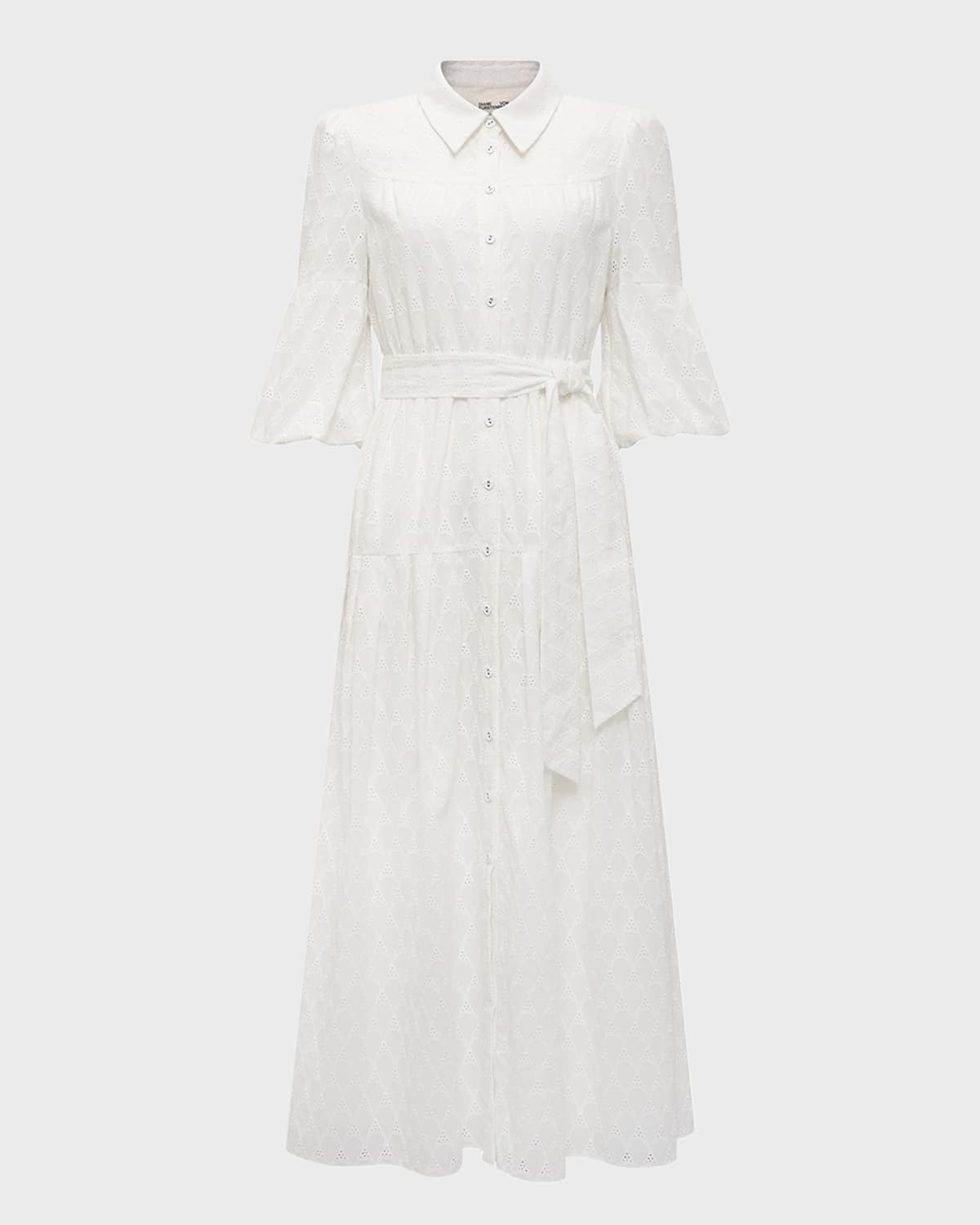 Diane von Furstenberg Aveena Bell-Sleeve Eyelet Midi Shirtdress