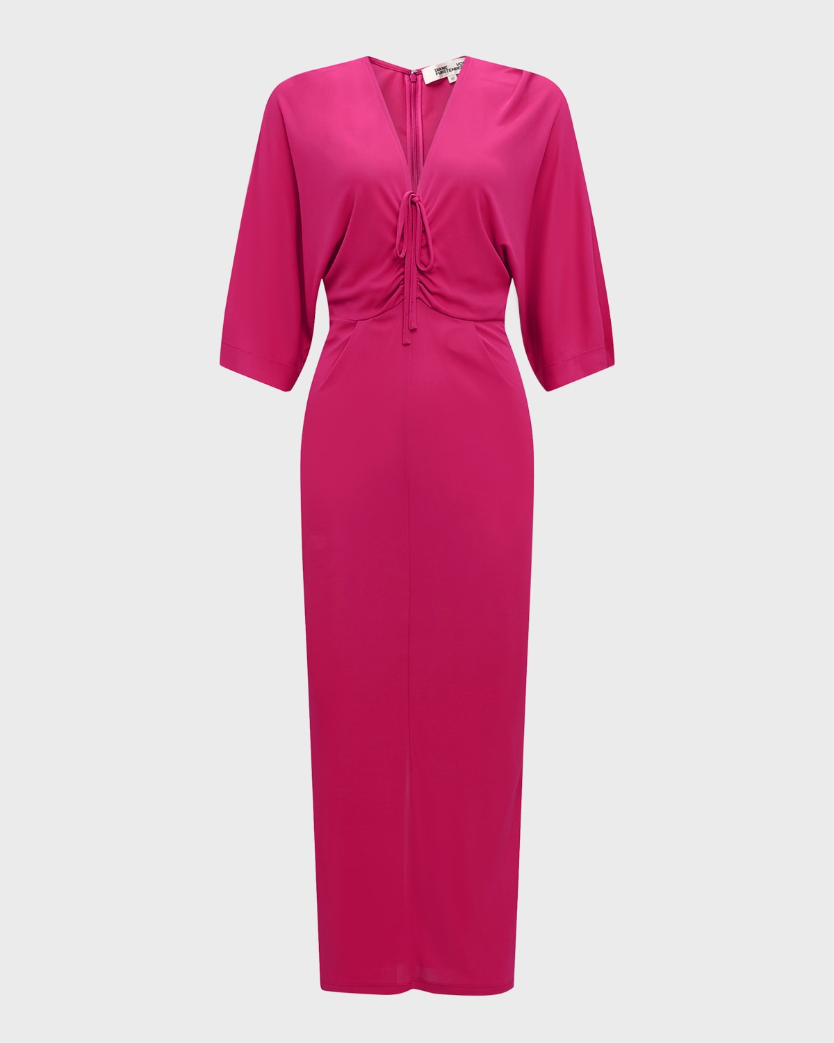 Diane von Furstenberg Valerie Ruched Elbow-Sleeve Bodycon Midi Dress
