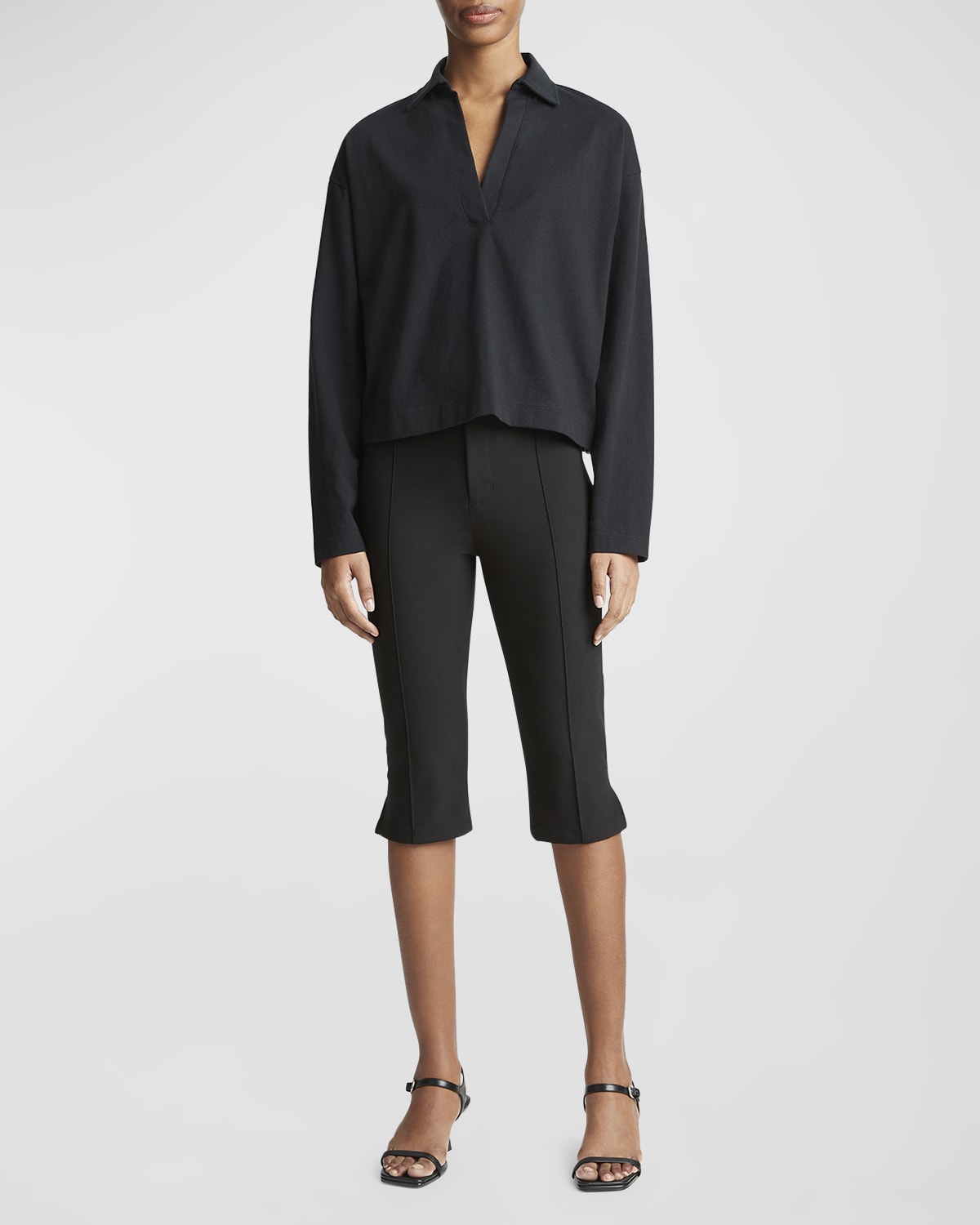 Vince Easy Cotton Long-Sleeve Pullover Polo Top