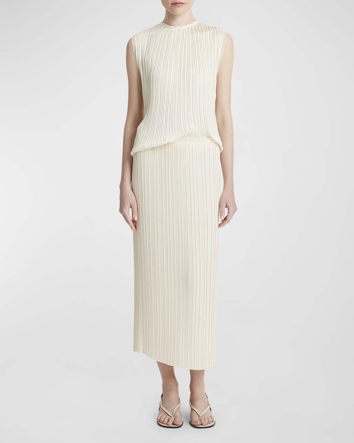 Vince Pleated Straight Pull-On Midi Skirt