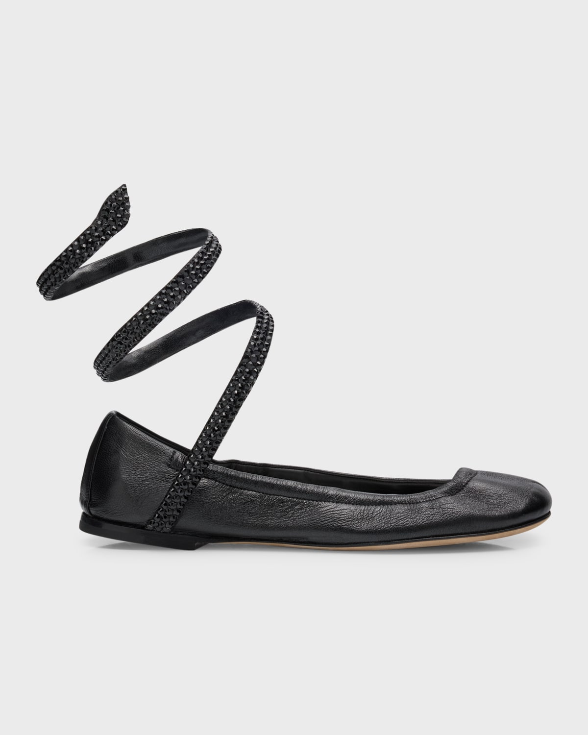 Rene Caovilla Lambskin Strass Snake-Wrap Ballerina Flats