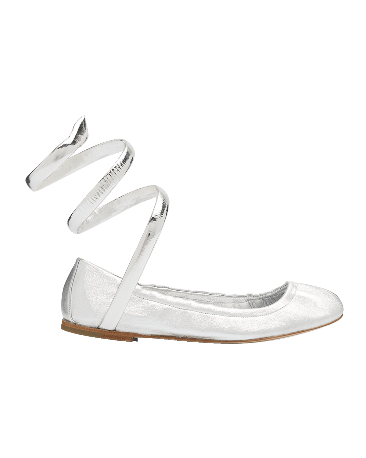 Rene Caovilla Metallic Snake-Wrap Ballerina Flats