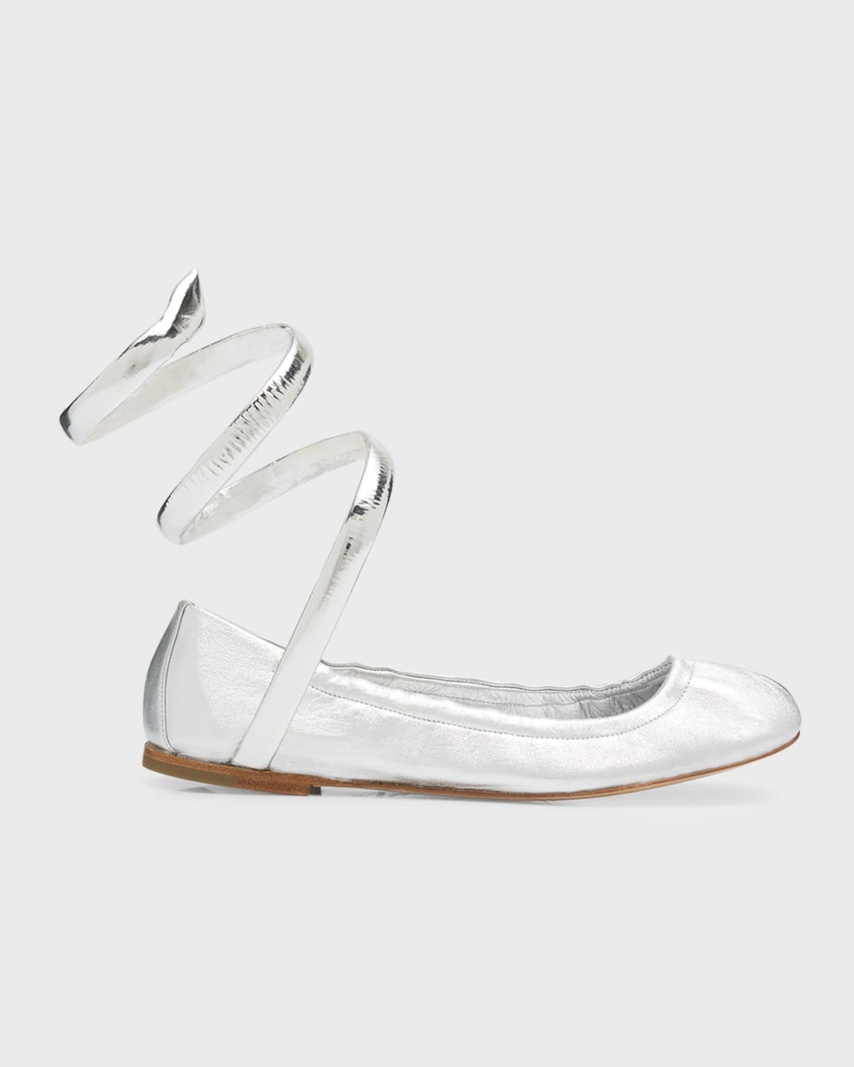 Rene Caovilla Metallic Snake-Wrap Ballerina Flats