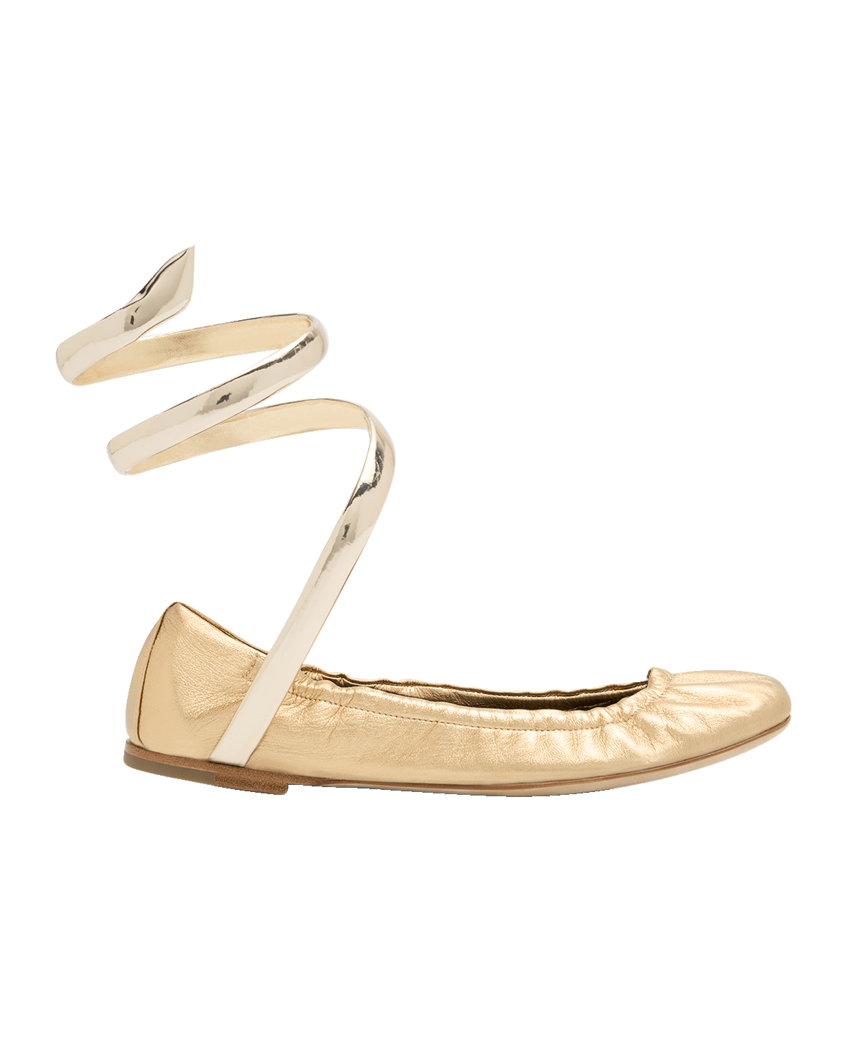 Rene Caovilla Metallic Snake-Wrap Ballerina Flats