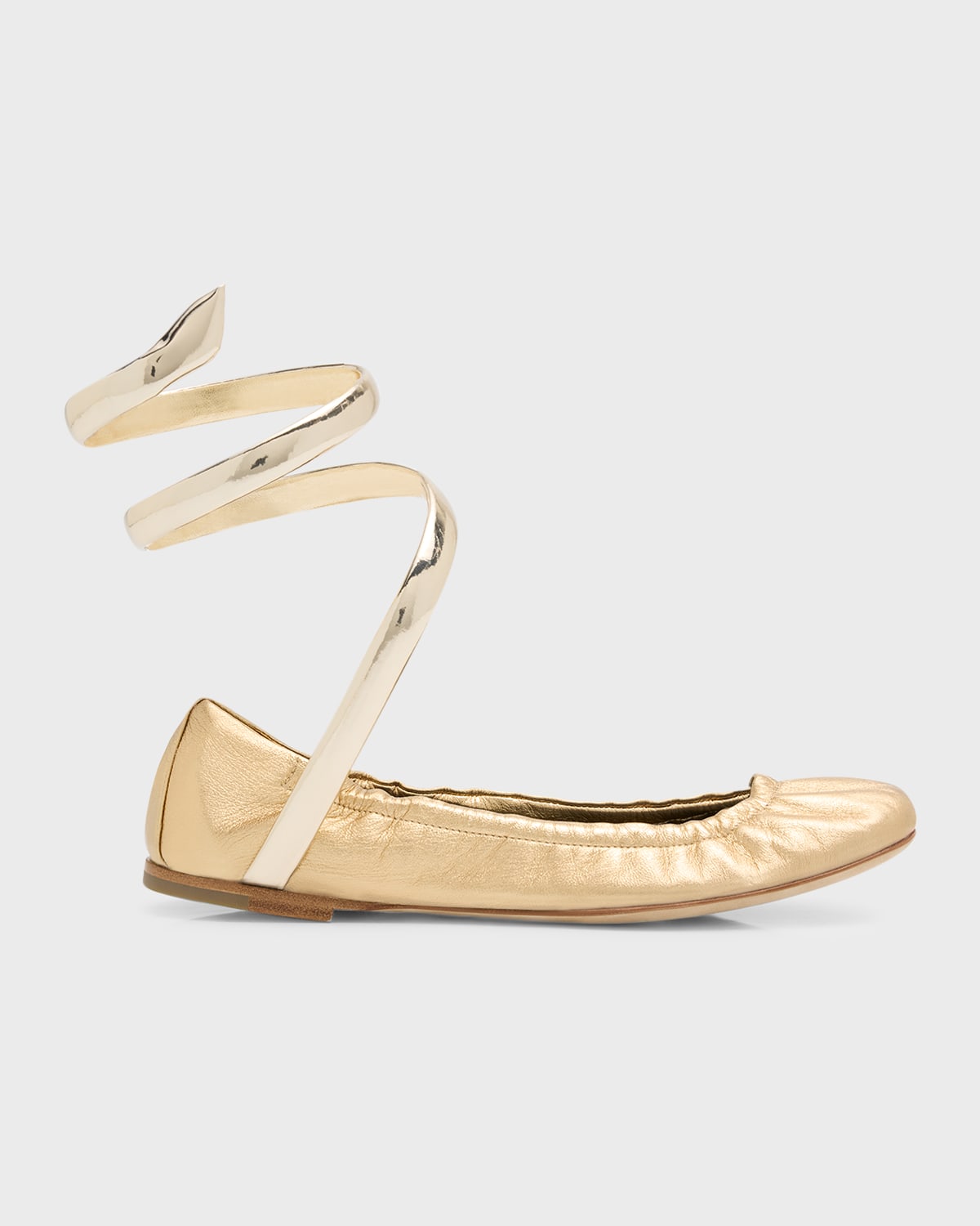 Rene Caovilla Metallic Snake-Wrap Ballerina Flats