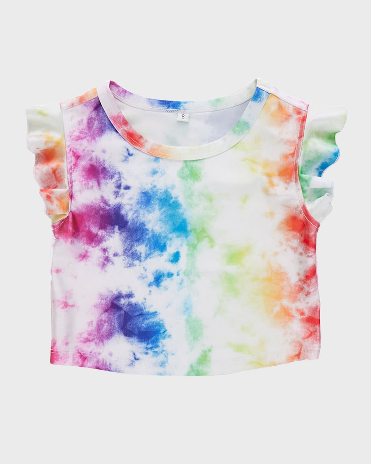 Terez Girl's Rainbow Ice Dye Ruffle Crop Top, Size 2T-12