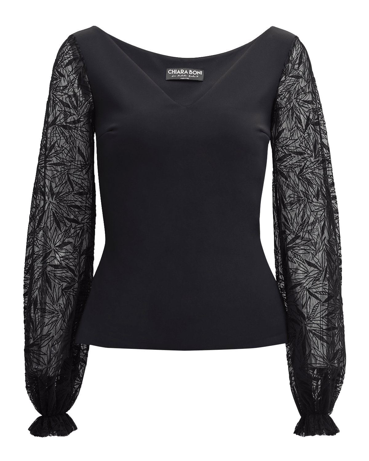 Chiara Boni La Petite Robe Lace-Sleeve Jersey Top