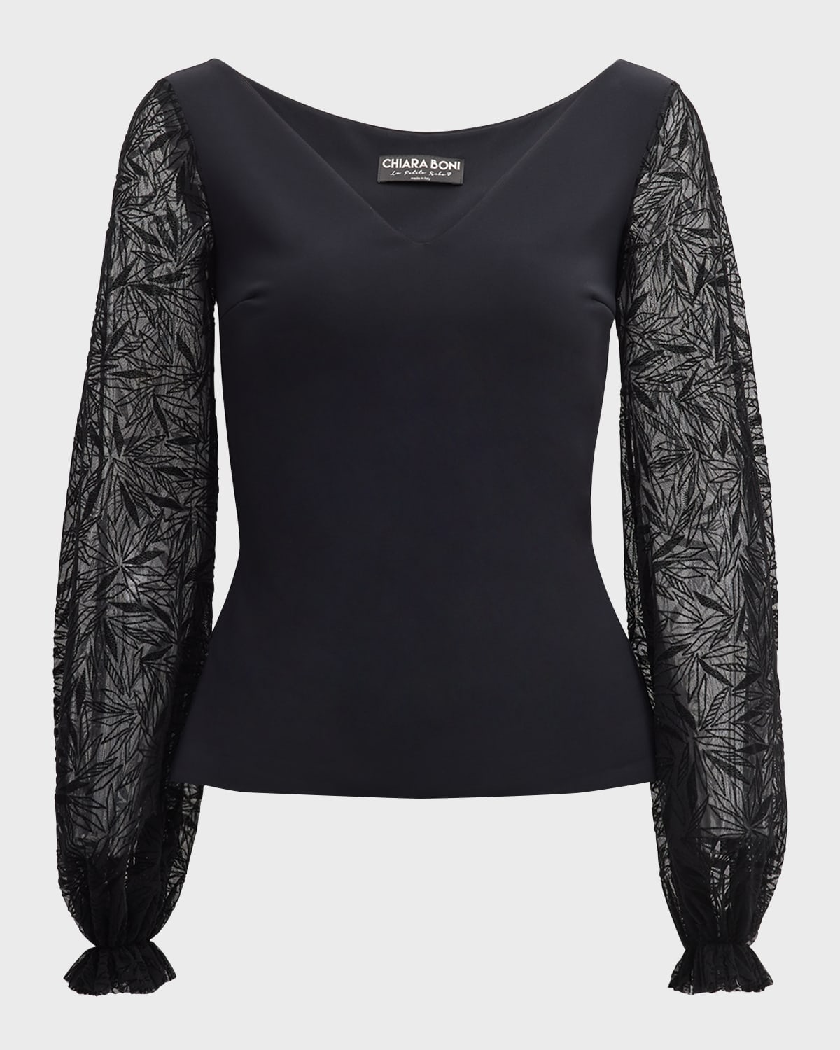 Chiara Boni La Petite Robe Lace-Sleeve Jersey Top