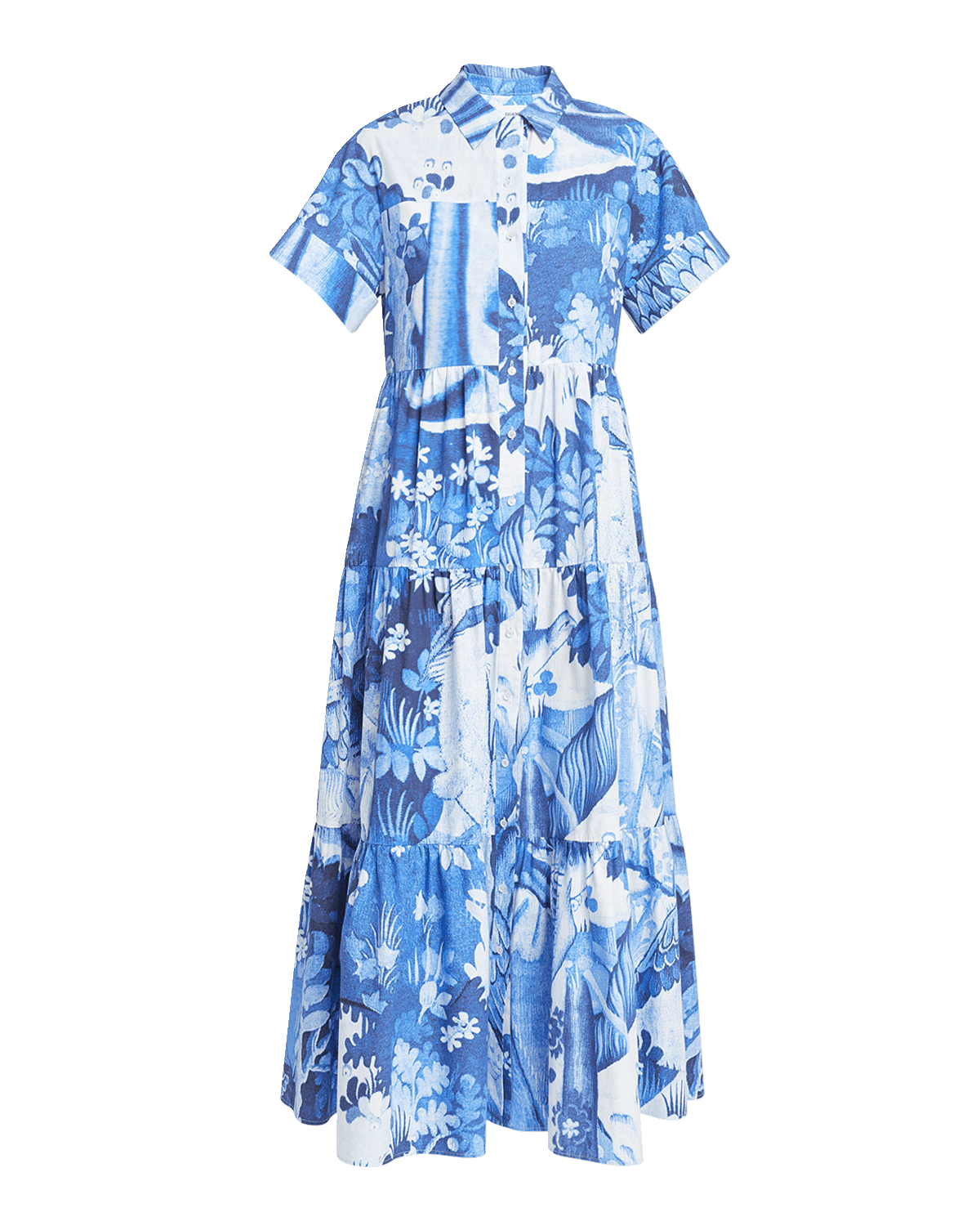 Erdem Short-Sleeve Midi Shirtdress With Tiered Hem