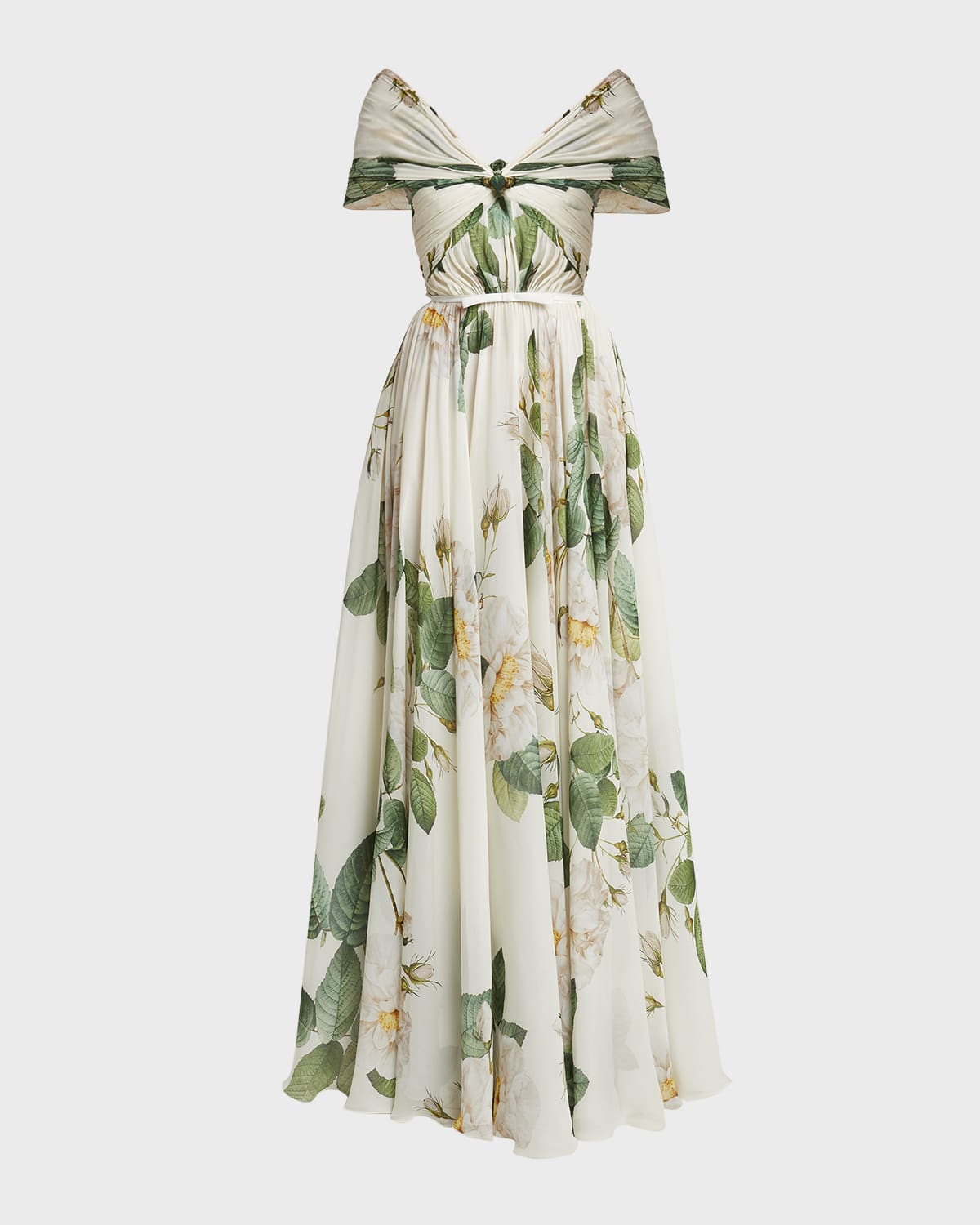 Giambattista Valli Floral-Print Twisted Off-The-Shoulder Gown