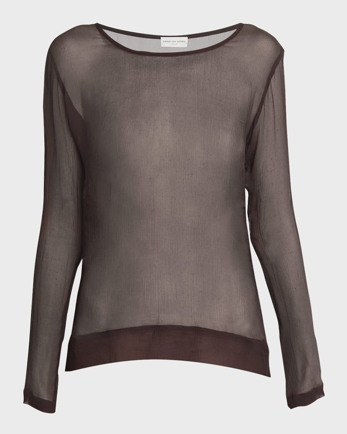 Dries Van Noten Carlotta Long-Sleeve Sheer Crinkle Silk Shirt