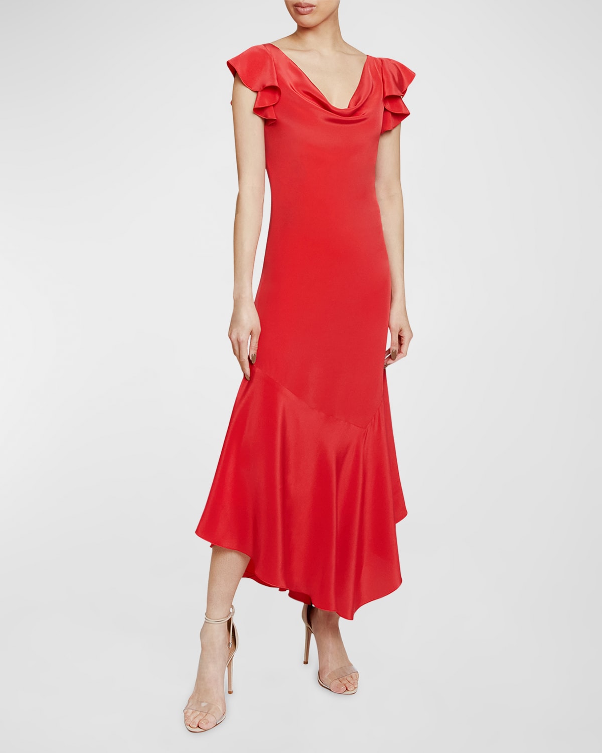 Santorelli Laurel High-Low Flutter-Sleeve Midi Dress