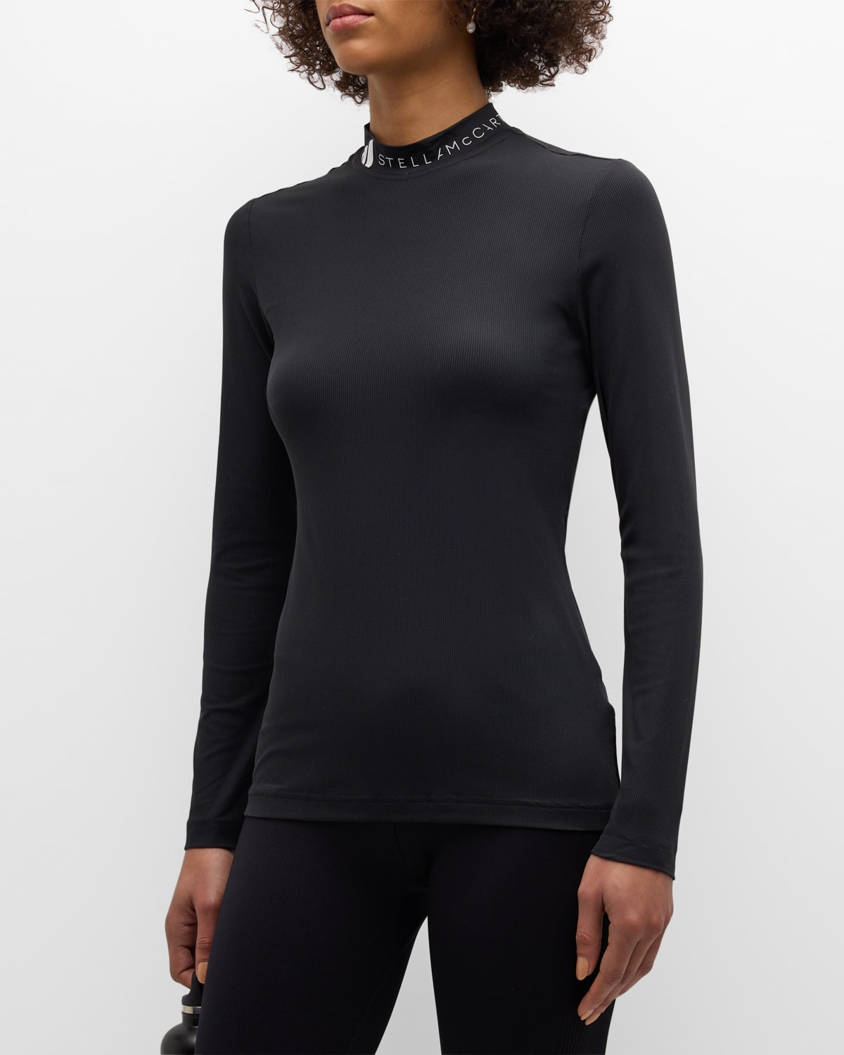 adidas by Stella McCartney Ribbed Mock-Neck Cutout Long-Sleeve Top