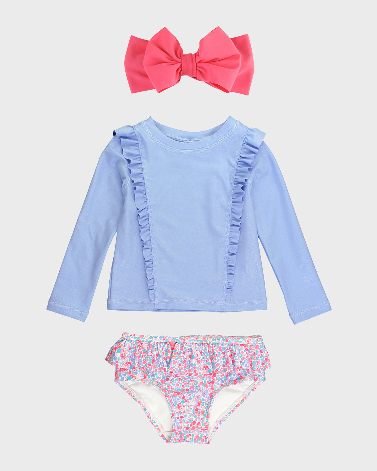 RuffleButts Girl's Shimmer Two-Piece Swimsuit and Bow Set, Size 3M-8