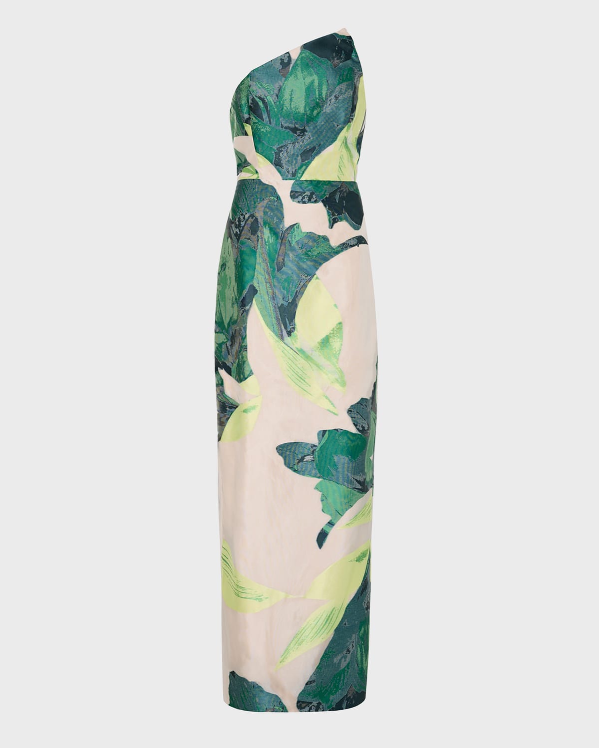 Milly Asymmetric Strapless Botanical Jacquard Gown