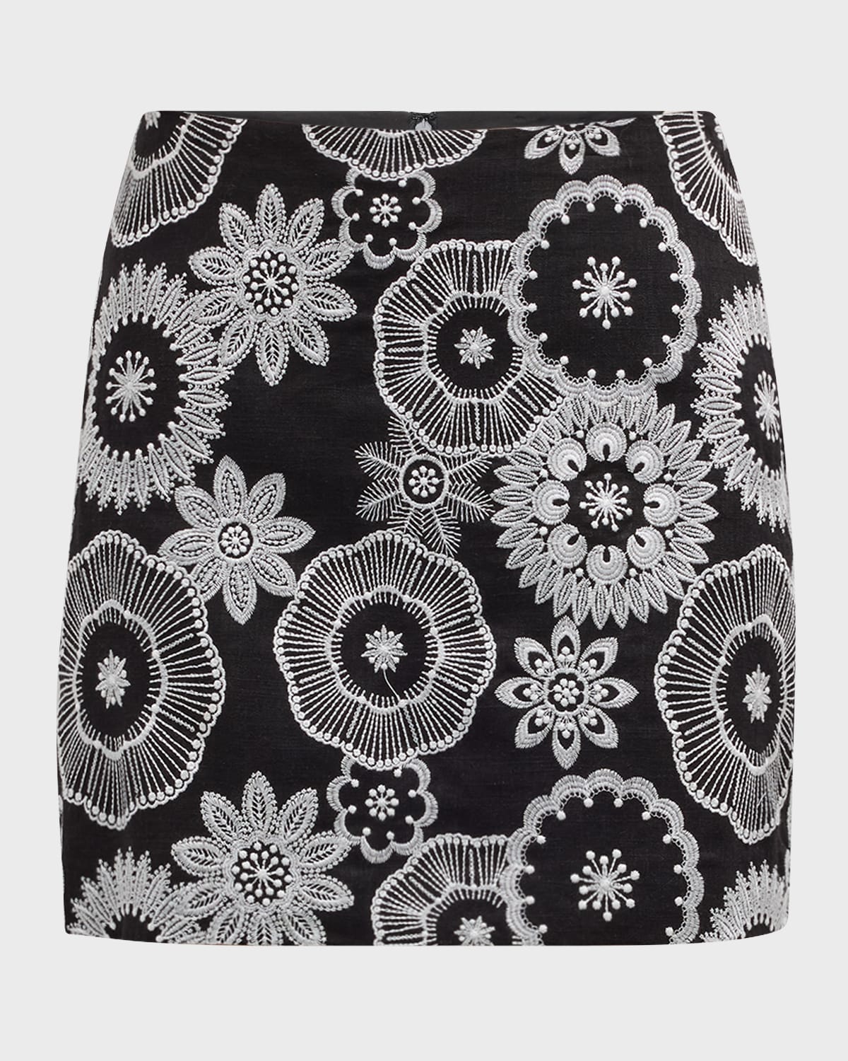 Milly Floral-Embroidered Straight Mini Skirt