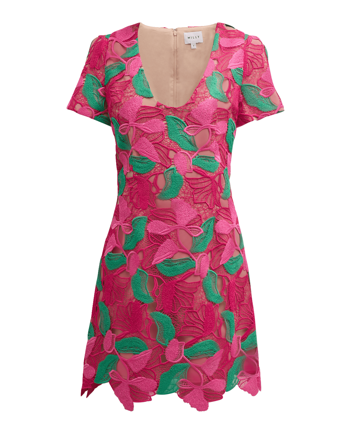 Milly Spring Petals Scoop-Neck Floral Lace Mini Dress