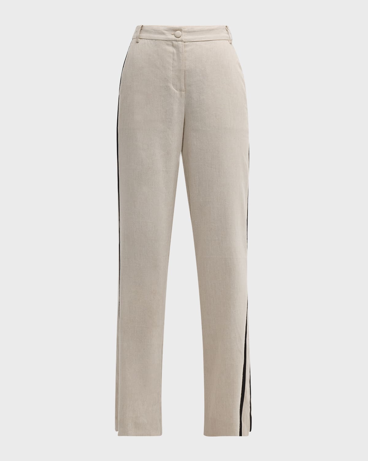 Milly Contrast-Trim Straight-Leg Pants
