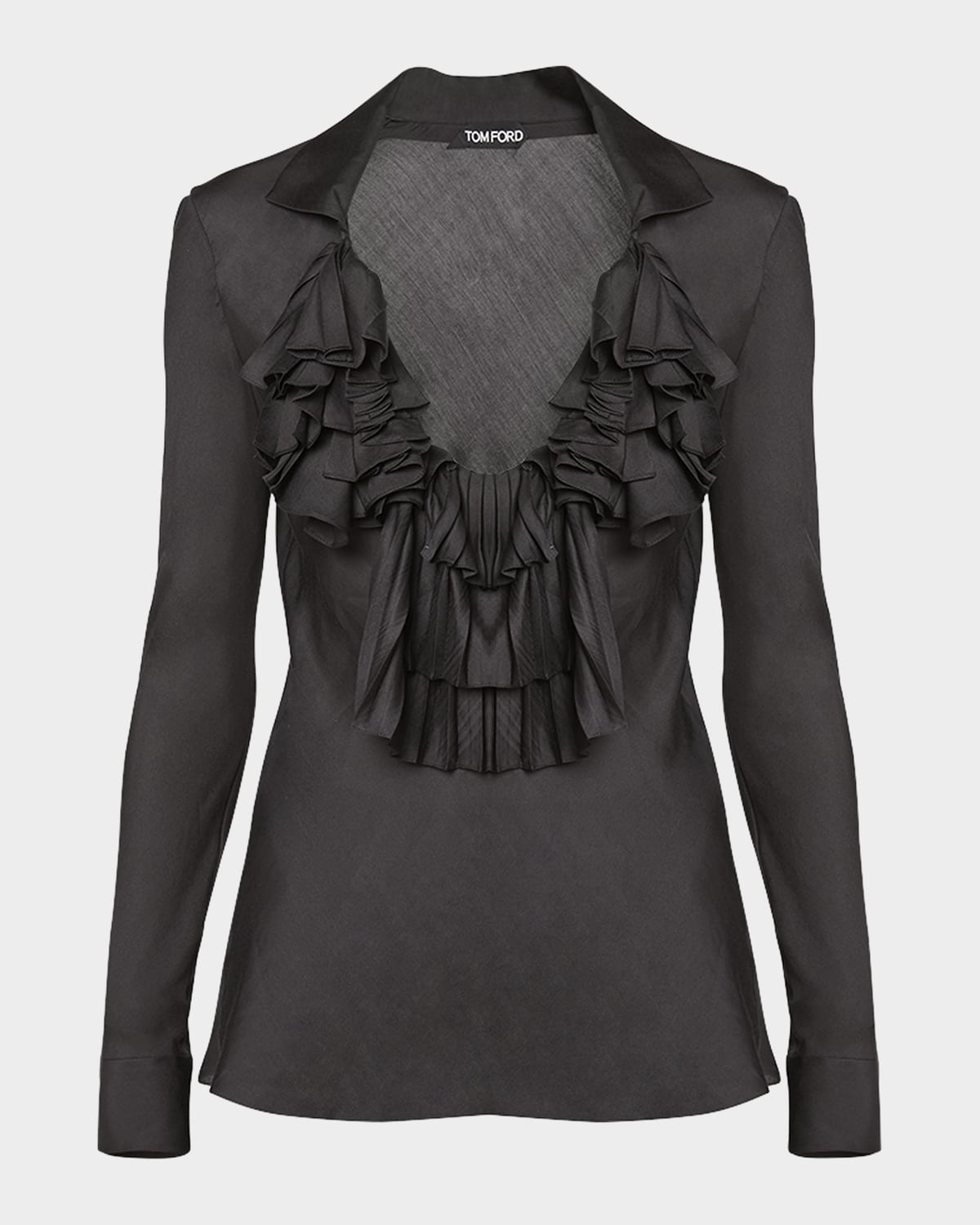 TOM FORD Ruffle V-Neck Viscose-Silk Twill Blouse