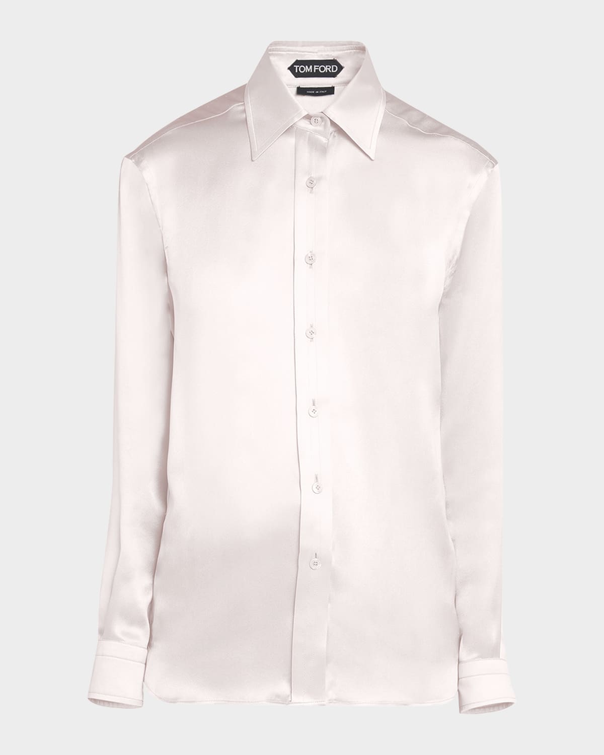 TOM FORD Pleated-Placket Fluid Silk Charmeuse Collared Shirt