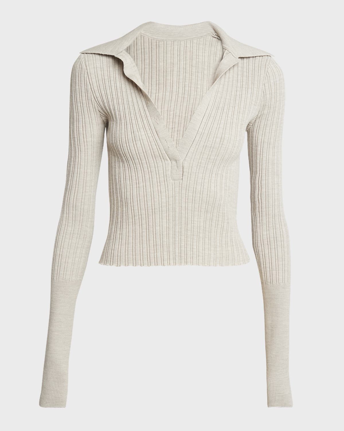Givenchy Ribbed Polo Long-Sleeve Top