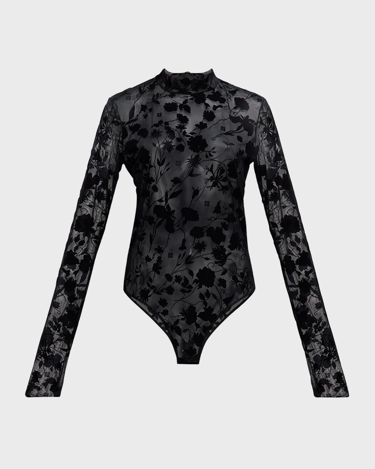 Givenchy 4G Floral Velvet Burnout Long-Sleeve Bodysuit