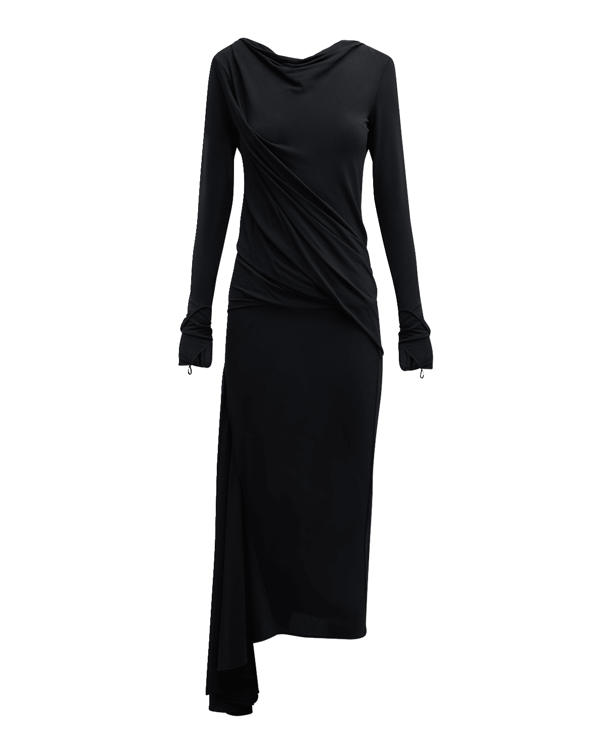 Givenchy Draped Backless Long-Sleeve Asymmetrical Midi Dress