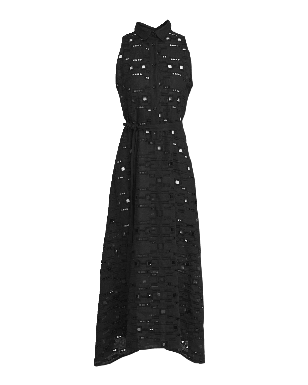 Kiton Sengale Lace Belted Sleeveless Maxi Shirtdress