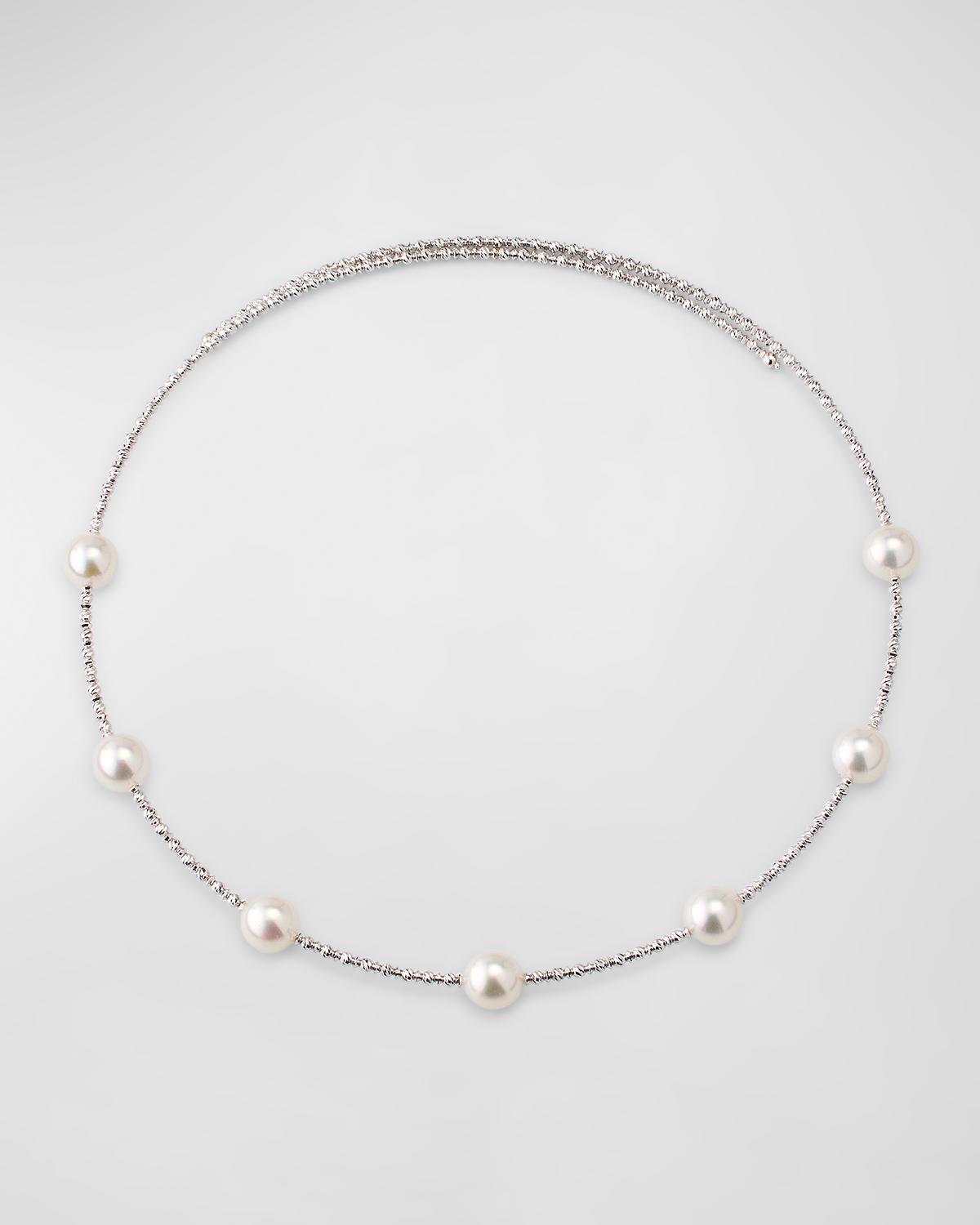 18K White Gold Sparkle Akoya Pearl Choker Necklace