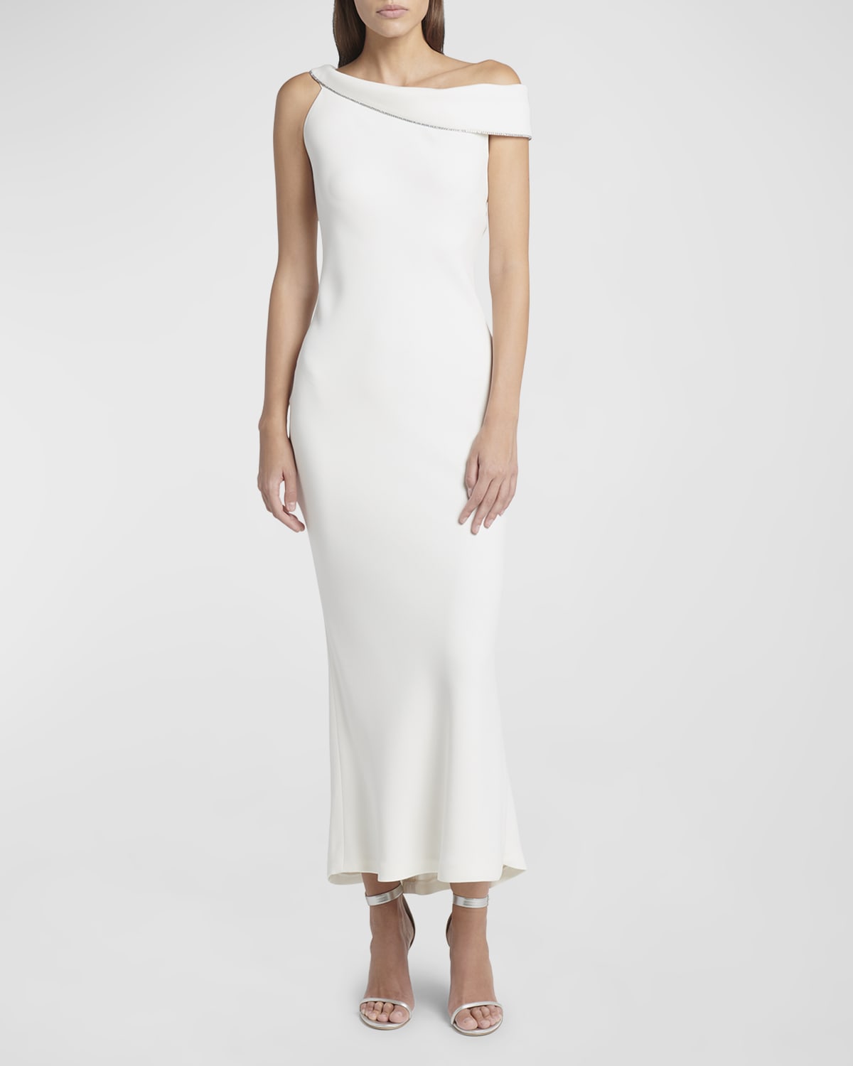 Giorgio Armani Off-Shoulder Satin Crystal Trim Gown