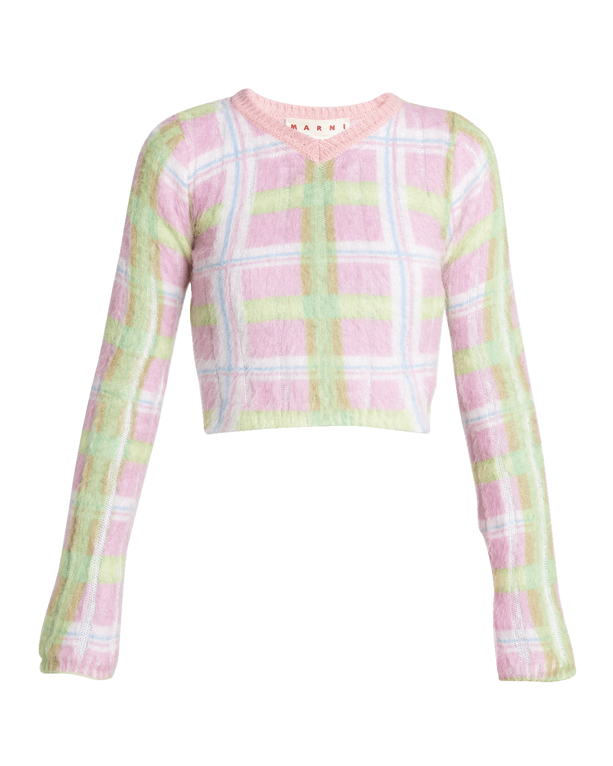 Marni Lightweight Plaid Mohair Cropped Knit Sweater