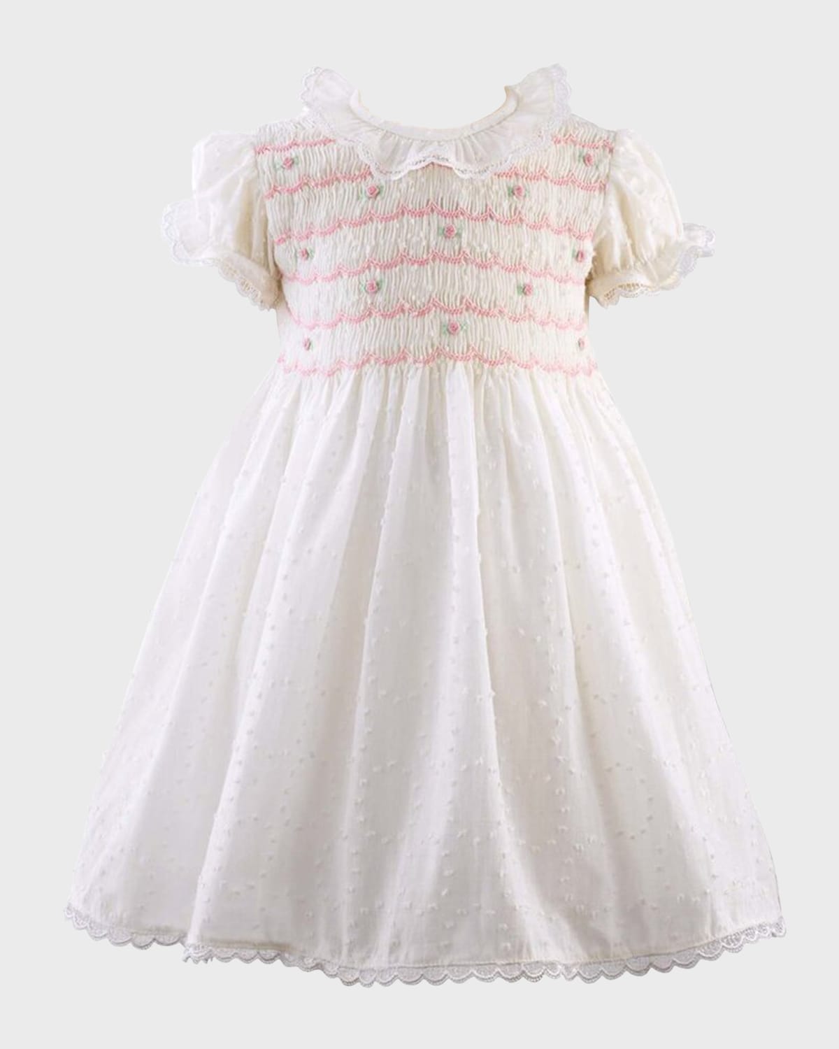 Rachel Riley Girl's Rose Swiss Dot Smocked Dress with Bloomers, Size 6M-24M