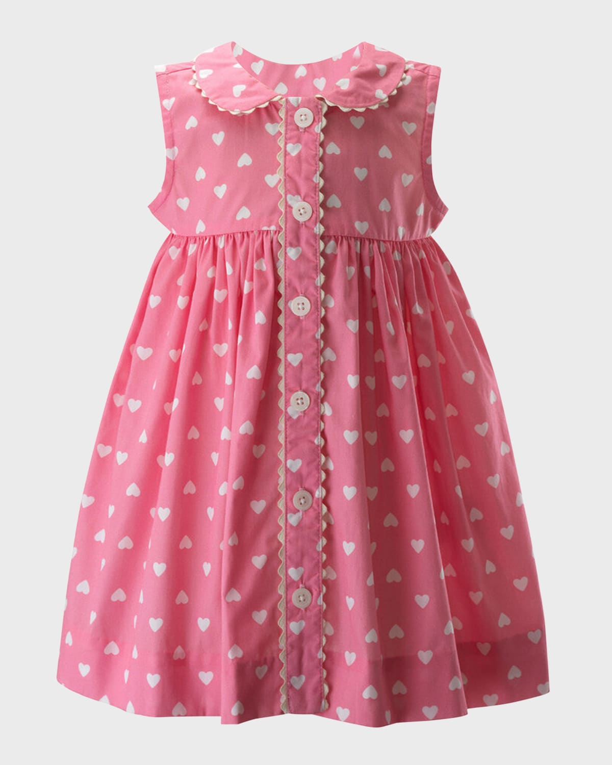 Rachel Riley Girl's Heart Button-Front Dress with Bloomers, Size 6M-24M