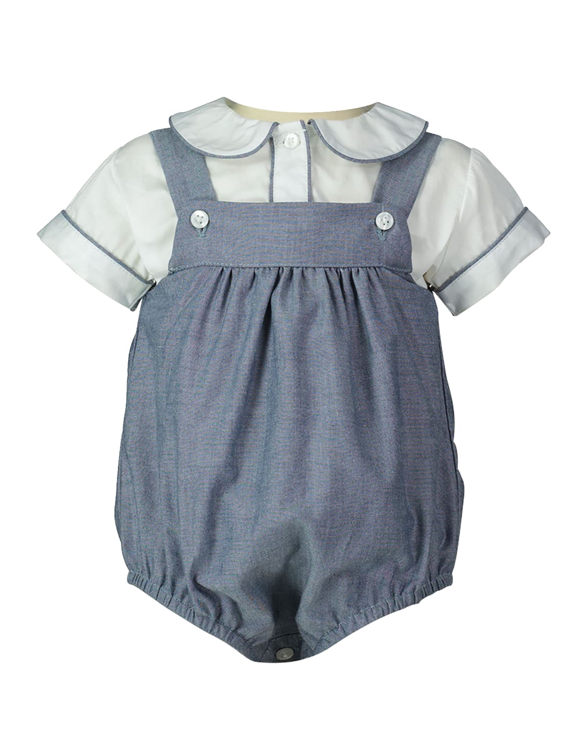 Rachel Riley Boy's Chambray Piped Shirt and Bubble Romper Set, Size 3M-24M